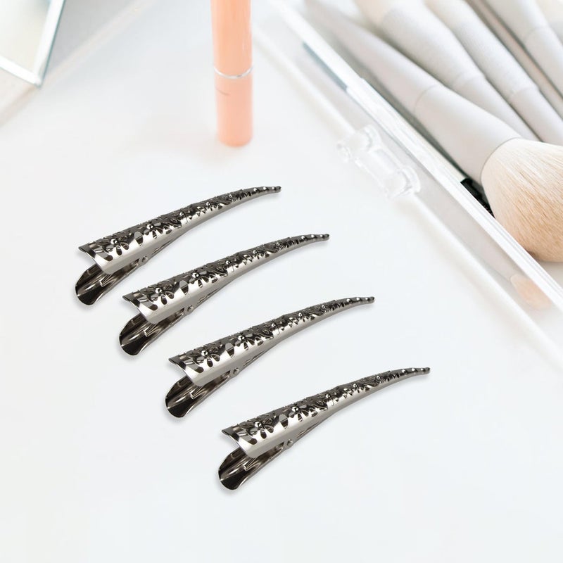 Time Roaming Duck Bill Clip Color Silvery Flower Shaped 5.1" Length Large Size without Teeth Pack of 4 - Image 3